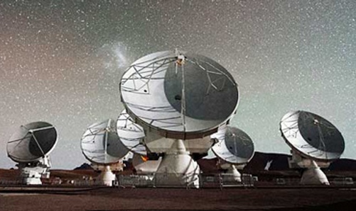 View of ALMA during its Early Science observing phase in late 2011. Telescopes from all three partners are in the array.