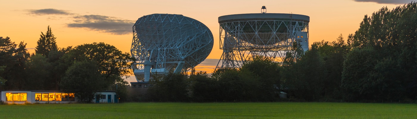 Jodrell telescope at sunset 