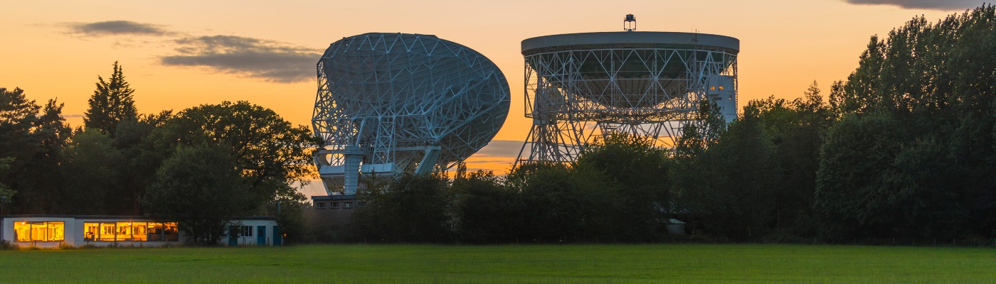 Jodrell telescope at sunset
